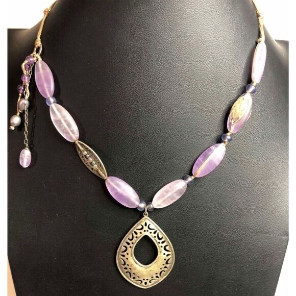 1396 Silpada Sterling Silver Amethyst Pearl Pendant Necklace N2015 Retired N2105 - Picture 1 of 3